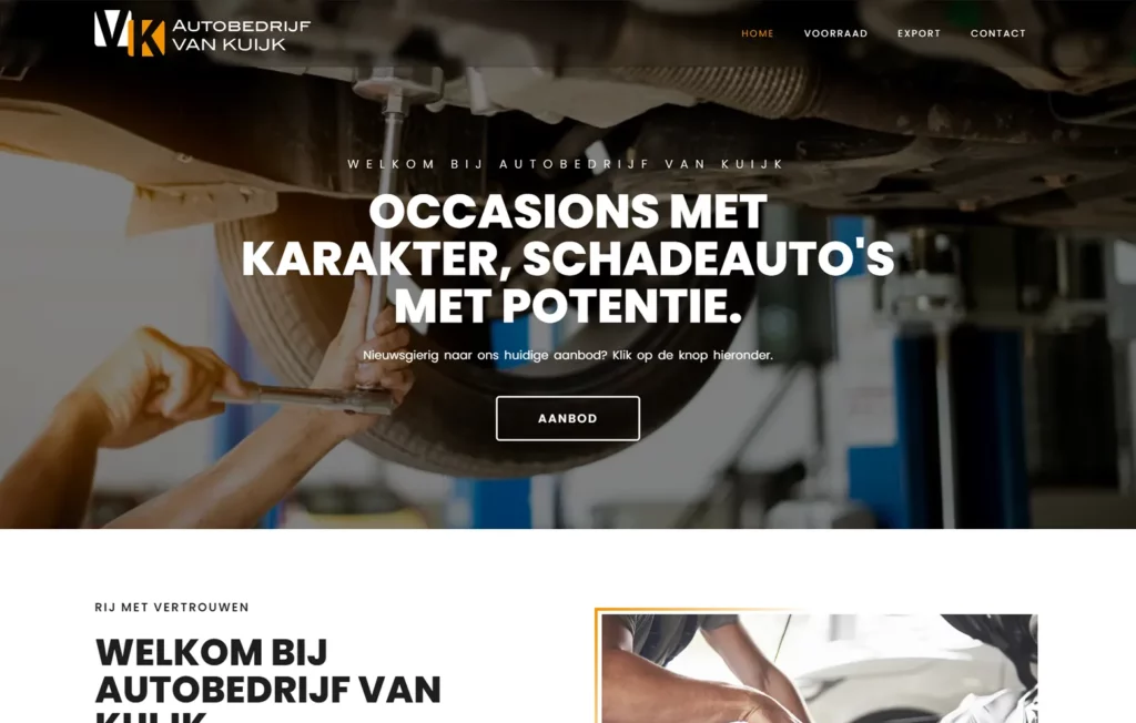 Screenshot met daarop de website van Autobedrijf Van Kuijk uit Ewijk