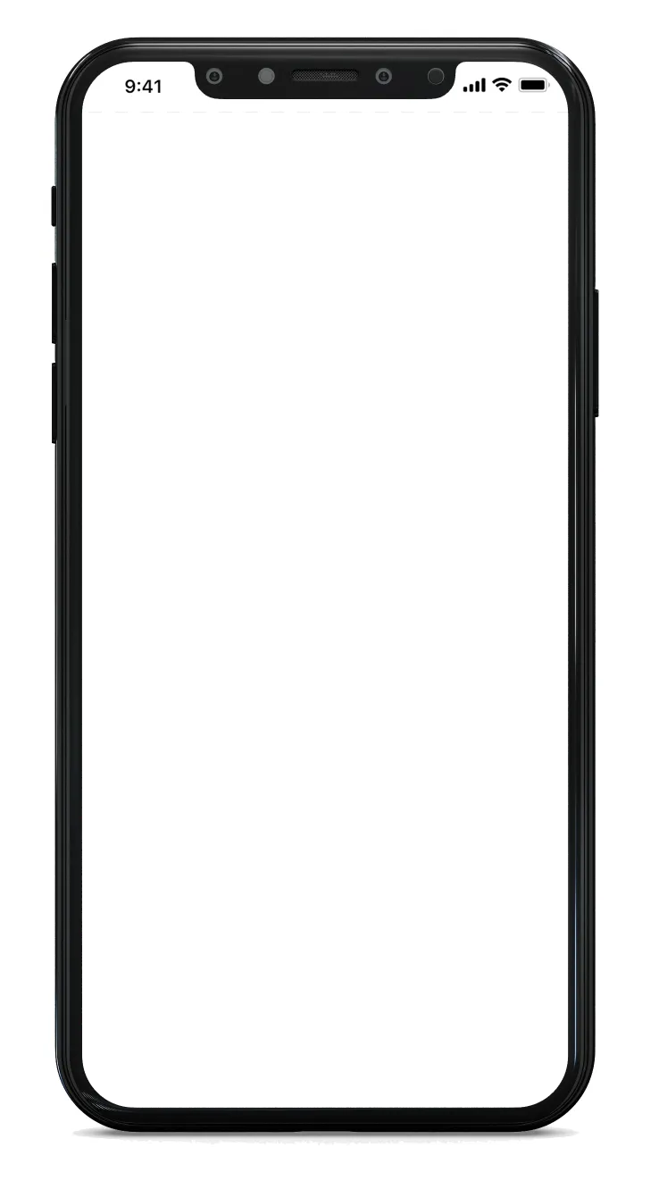 Een webdesign met een iPhone XR met een zwart scherm op een witte achtergrond.