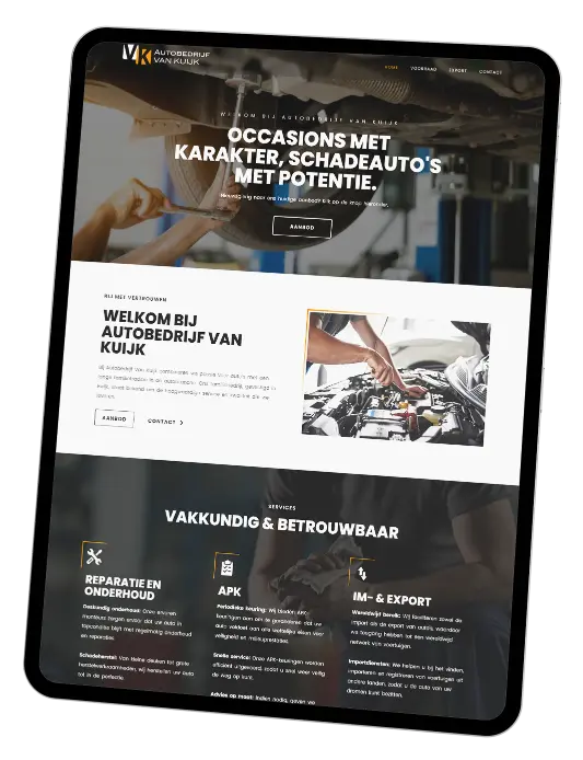 Tablet met daarop de website van Autobedrijf Van Kuijk uit Ewijk