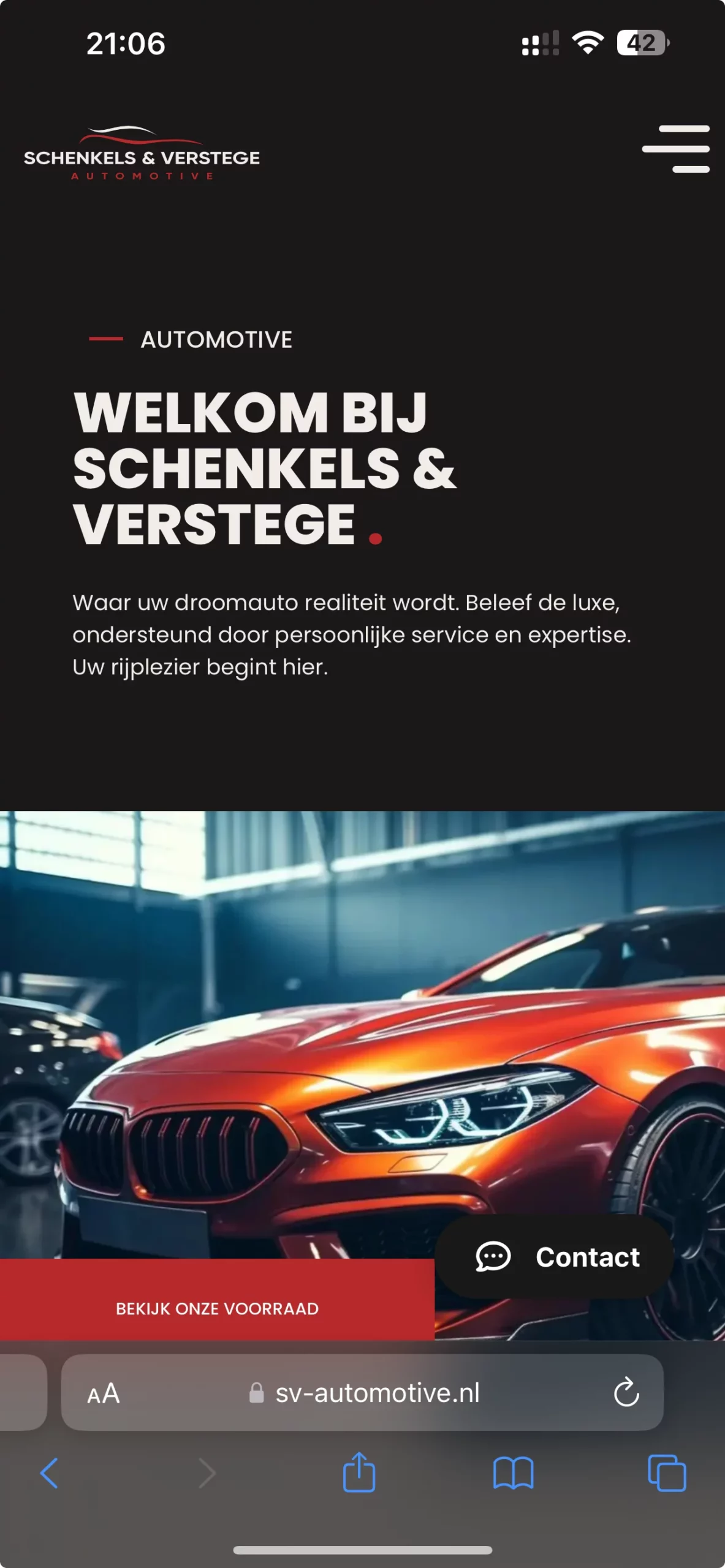 Welkomstpagina Schenkels & Verstege Automotive met luxe auto.